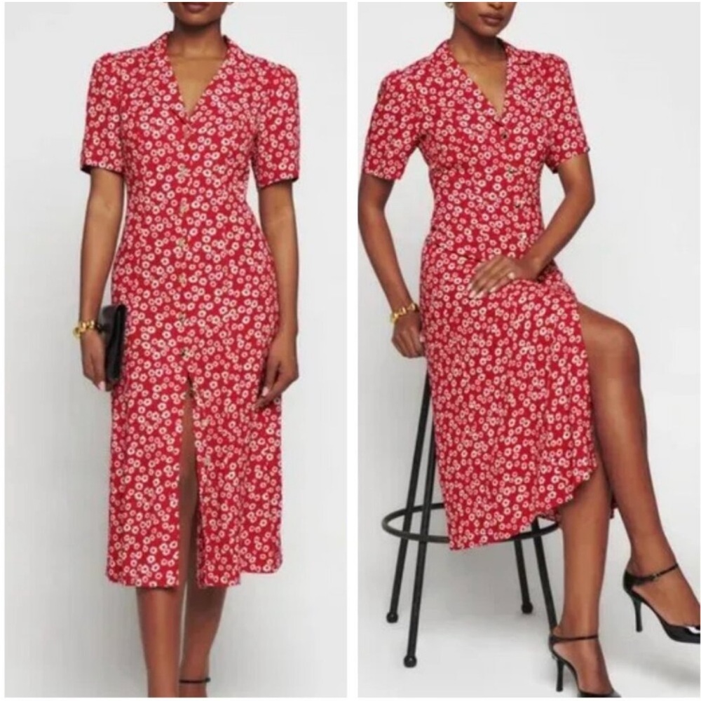 Reformation Wilde Midi Dress - Jenna Red Floral Size 8